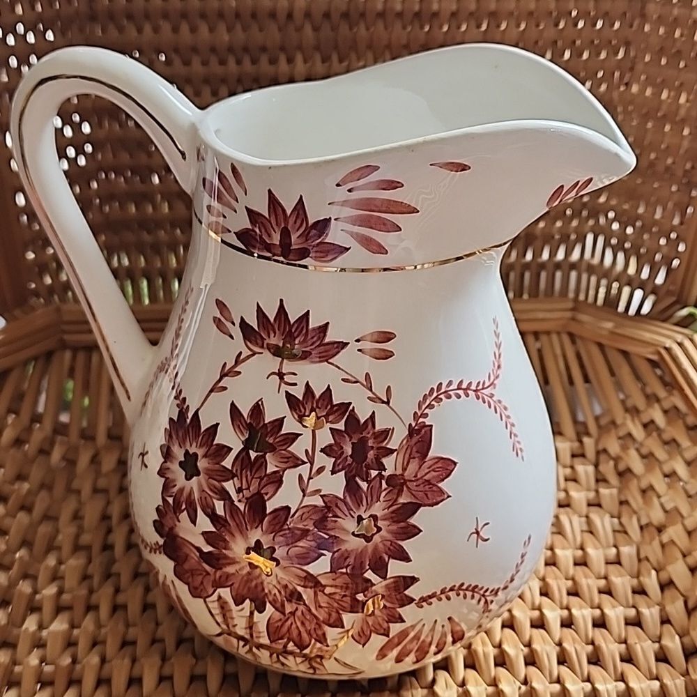 Floral Pitcher Gold Tone Accent
